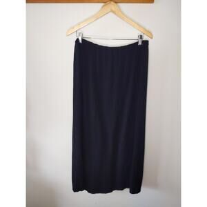 Eileen Fisher Large Black Crinkle Rayon Maxi Skirt Elastic Waist USA Made